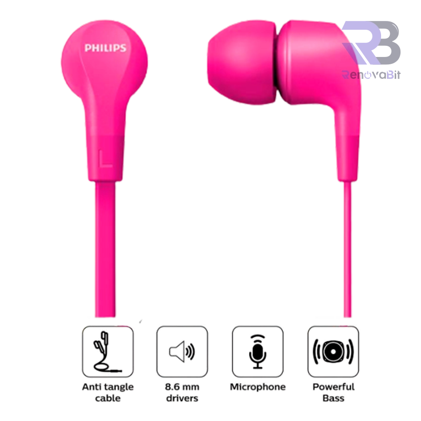 Audífono Philips In-Ear TAE1105PK 3.5mm Bass Pink