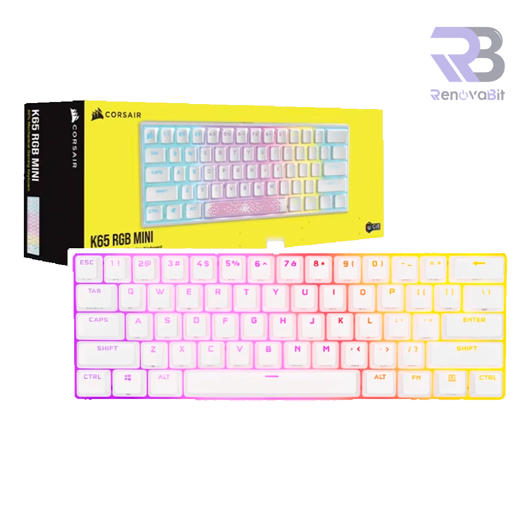 Teclado Mecánico Corsair K65 RGB Mini 60% Cherry MX Blanco